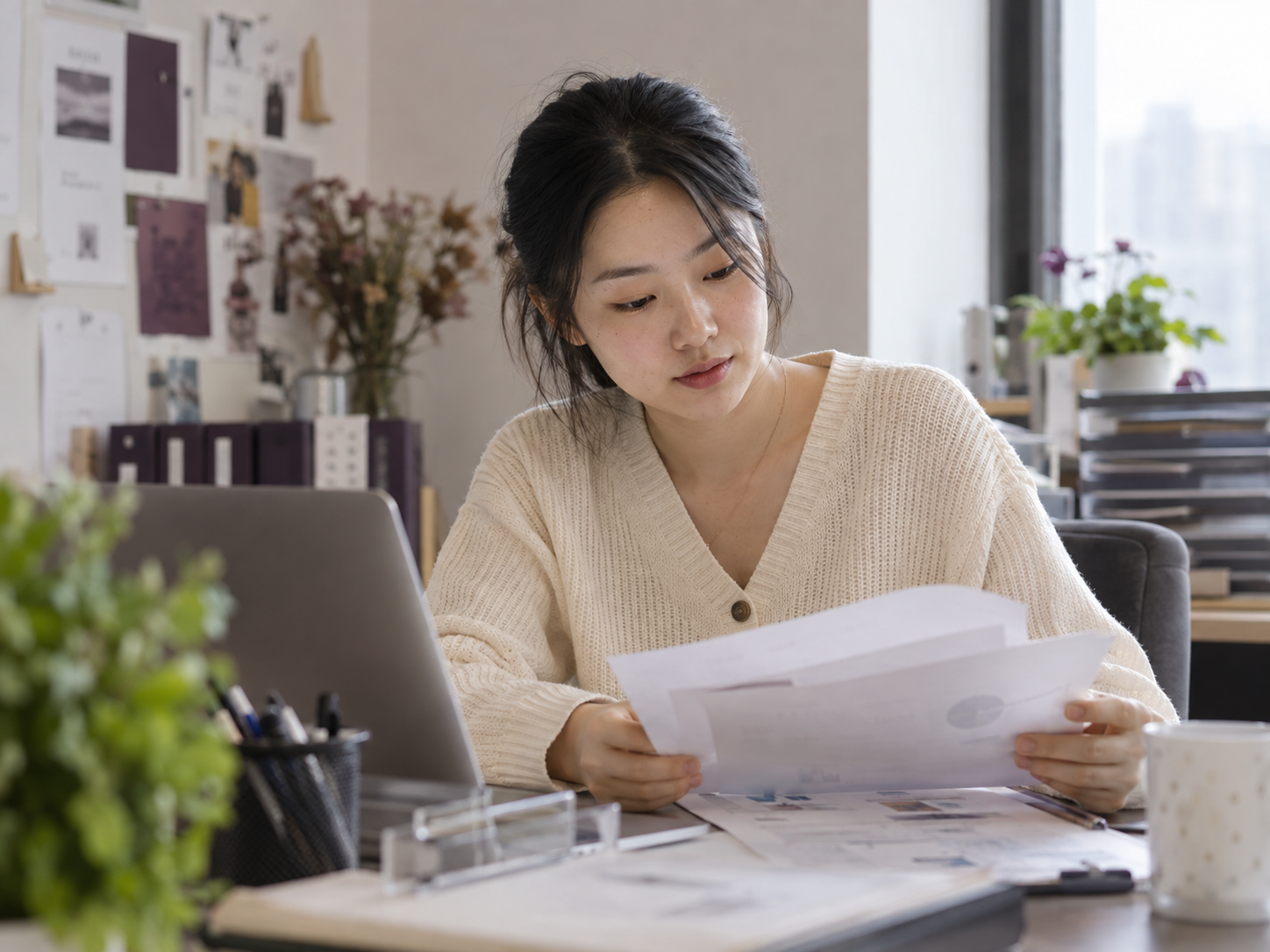 オフィスで資料を確認する女性のイメージ